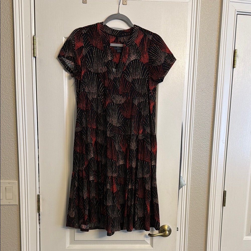 Mauve Black and Red Pleated Midi Dress